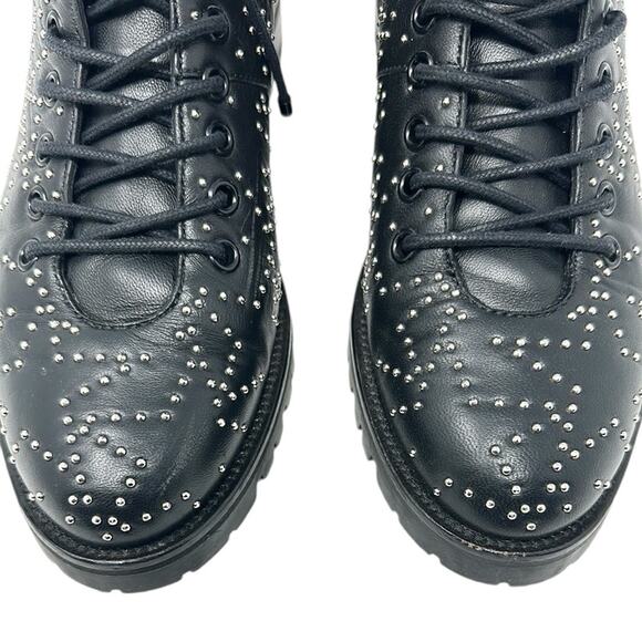 Jimmy Choo Cruz Leather Star Studded Combat Boots Black Size 37.5 - Picture 4 of 11